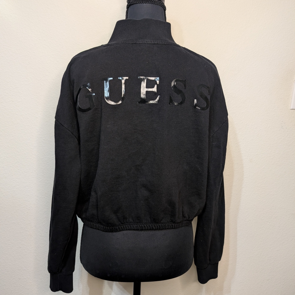 GUESS Black 1/4 Zip Cropped Long Sleeve Top
